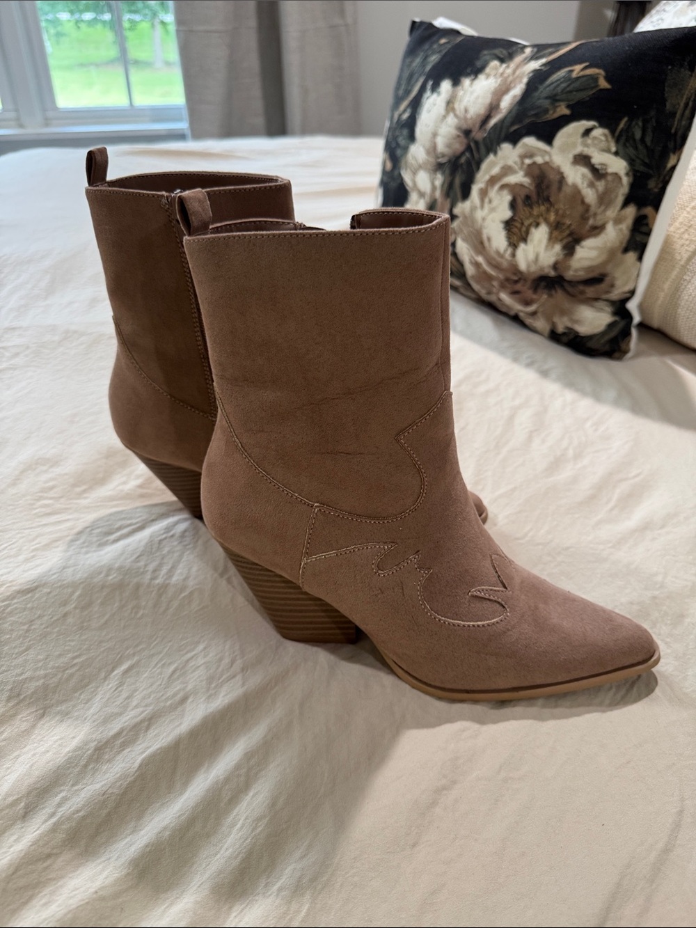 Altar’d State Taupe Western Cowboy Boots – Women’s 7 – Suede Look – Embroidered